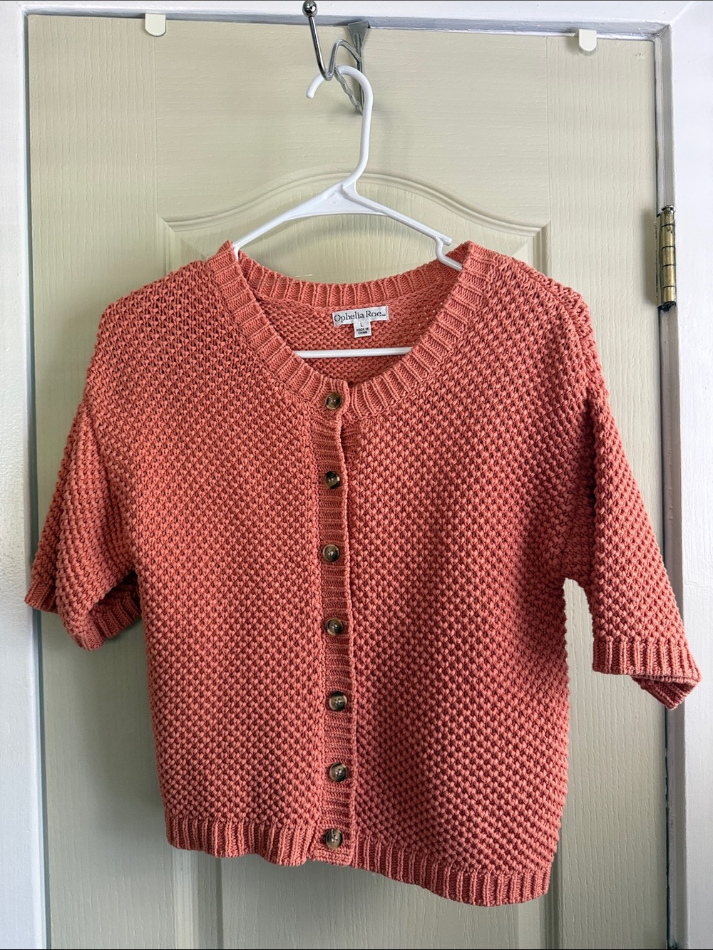 Ophelia Rose Coral Button-Front Short-Sleeve Cardigan